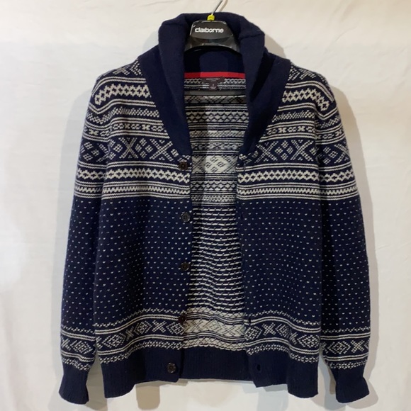 Refectory Navy Rib Shawl Collar Cardigan, Wool, Size Small - Picture 4 of 9